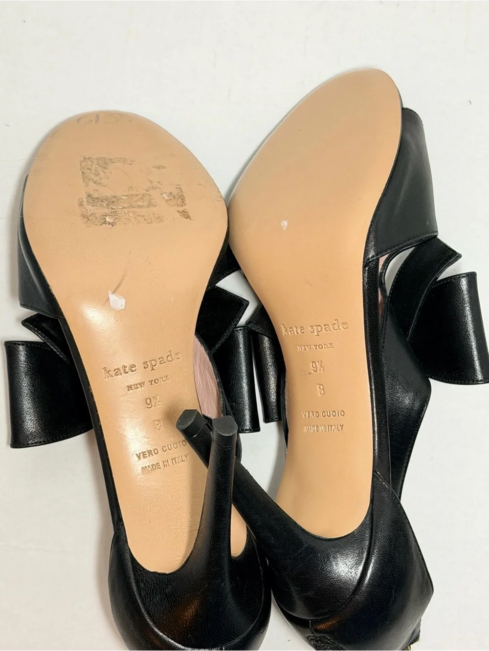 kate spade Black Leather Bow T-Strap High Heel Sandals